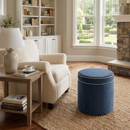 Spatial Order 18" Velvet Storage Ottoman with Lift-Off Lid - Blue Velvet - color: Blue Velvet