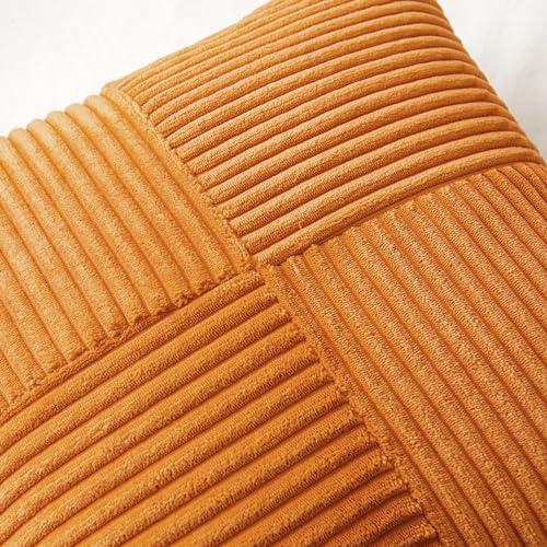 MIULEE Fall Burnt Decorative Throw Pillow Covers for Couch 18x18 Inch | 2 Pack, Boho Farmhouse Pillow Covers, Soft Cross Corduroy Patchwork Textured Cushion Cases For Bed Sofa - color: Burnt, size: 18" x 18" (Pack of 2)