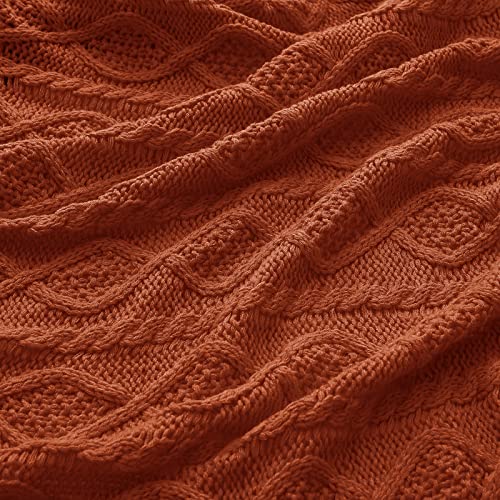 Homiest Rust Cable Knit Throw Blanket Set of 3, with 2 Pillow Covers | Pure Acrylic, Lightweight & Breathable, All-Season Use, Machine Washable, Wrinkle & Fade Resistant, for Couch Bed And Sofa - color: Rust, size: 50 x 60 Inch Blanket & 18 x 18 Inch Pill