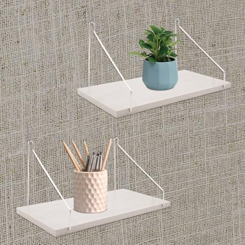 SnowTing 2 Set Fabric Wall Cubicle Shelf with Hooks, Wall Mounted Wooden Floating Storage Shelf for Fabric Panel in Kitchen, Bedroom, Living Room, Office Desk, 11.8 x 5.9 x 0.47 Inch (White) - color: White