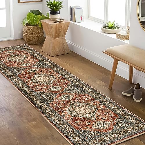 Lahome Oriental Hallway Runner Rug Non Slip, 2x8 Washable Runners for Hallways Kitchen, Vintage Non Skid Soft Long Carpet for Bedroom Bathroom Entryway Eleanor, Brick Red - color: Brick Red, size: 2' x 8' (Runner)