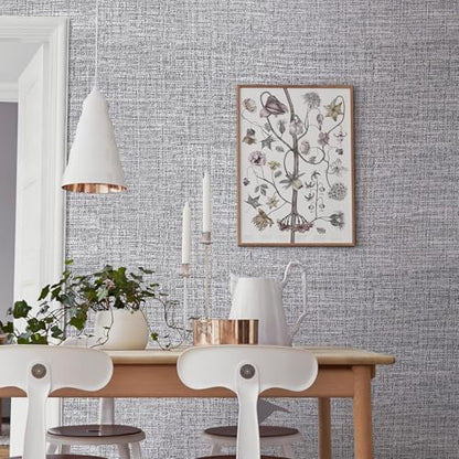 Grey Grasscloth Peel and Stick Wallpaper 17.3"x1200" Faux Linen Textured Contact Paper Removable Self Adhesive Vinyl Wallpaper for Bedroom Bathroom Kitchen Cabinets - color: Gray, size: 17.3" x 1200"