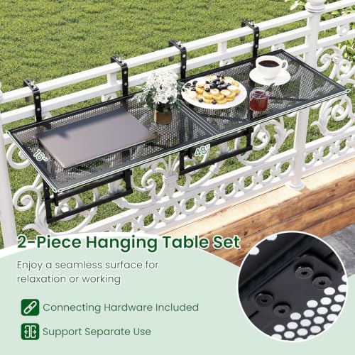 Tangkula Balcony Railing Table, 48" Outdoor Space-Saving Folding Hanging Table with 5-Level Adjustable Height, Metal Frame, Fits Railings Up to 1.5"-3.5" Thick for Patio, Porch, Deck - size: 48" x 16" x 23.5"-31"