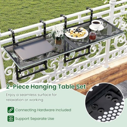 Tangkula Balcony Railing Table, 48" Outdoor Space-Saving Folding Hanging Table with 5-Level Adjustable Height, Metal Frame, Fits Railings Up to 1.5"-3.5" Thick for Patio, Porch, Deck - size: 48" x 16" x 23.5"-31"