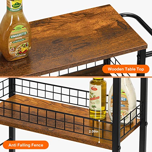 YBING Slim Storage Cart 4 Tier Narrow Kitchen Rolling Cart | Wooden Tabletop, Mobile Utility Stand on Wheels, For Bathroom Laundry Narrow Places, Rustic Brown 16.5"L x 7.3"W x 34.6"H - color: Browm