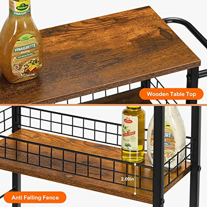 YBING Slim Storage Cart 4 Tier Narrow Kitchen Rolling Cart | Wooden Tabletop, Mobile Utility Stand on Wheels, For Bathroom Laundry Narrow Places, Rustic Brown 16.5"L x 7.3"W x 34.6"H - color: Browm