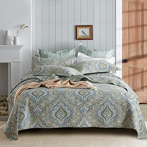 Autumn Dream Cotton Bedspread Quilt Sets, 3 Pieces Reversible Comforter Coverlet Sets,Classical Damask Paisley,Queen Size - color: Classical Damask, size: Queen (90 by98inch)