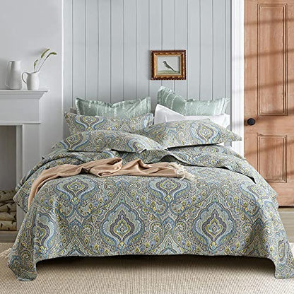 Autumn Dream Cotton Bedspread Quilt Sets, 3 Pieces Reversible Comforter Coverlet Sets, Classical Damask Paisley,King Size - color: Classical Damask, size: King (96by108 inch)