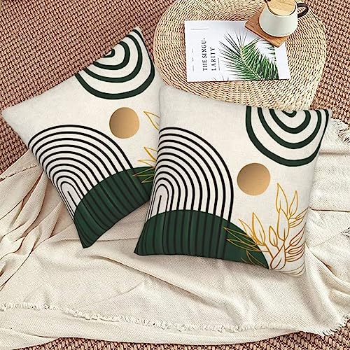 Boho Pillow Covers 16x16 Set of 2, Mid Century Green Tropical Leaves Decorative Outdoor Throw Pillow Covers Abstract Geometric Minimalist Modern Cushion Case Linen Square for Home Couch Sofa - color: Green-1, size: 16" x 16" (Pack of 2)