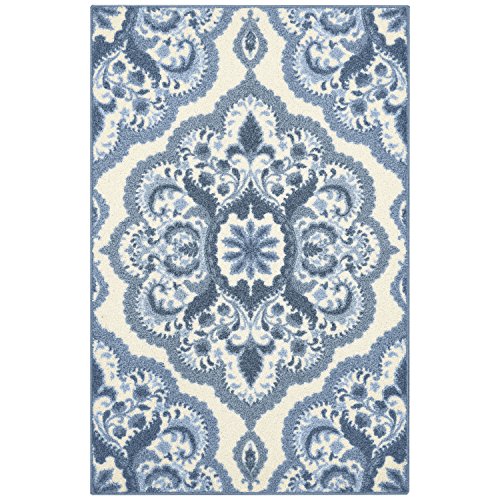 Maples Rugs Vivian Medallion Area Rug – Made in USA – Washable, Non-Slip Indoor Carpet for Kitchen, Entryway, and Living Room, 2'6 x 3'10, Blue/White - color: Blue/White, size: 2'6" x 3'10" (Rectangular)