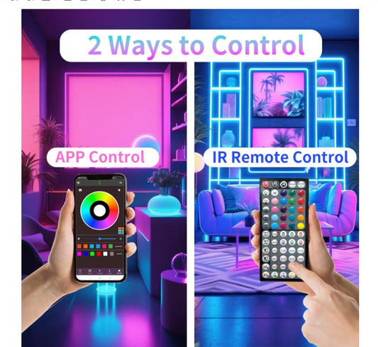 NBBUFF 132FT RGB Led Lights for Bedroom with Remote & App Control, 2*65.6FT | Music Sync Led Light Strip Color Changing Led Strip Lights, DIY Led Lights for Room Decor Ambient Lighting - size: 132 ft