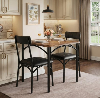 GarveeLife 3-Piece Dining Table Set for 2, Square Kitchen Table & Chairs | Upholstered, Space-Saving Square Kitchen Table Set, Compact Dining Room Furniture for Apartment, Studio - color: Brown