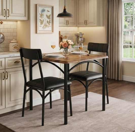 GarveeLife 3-Piece Dining Table Set for 2, Square Kitchen Table & Chairs | Upholstered, Space-Saving Square Kitchen Table Set, Compact Dining Room Furniture for Apartment, Studio - color: Brown