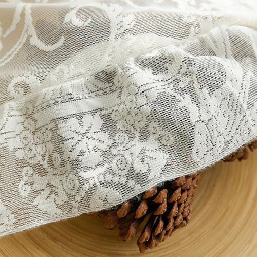 TUDECO Short Lace Curtains 45 Inch Length - Vintage Sheer Floral Ruffle Lace Kitchen Curtains for Window Privacy Rod Pocket Light Filtering Nursery Bathroom Decor, 59" W x 45" L (Pack of 2), Ivory