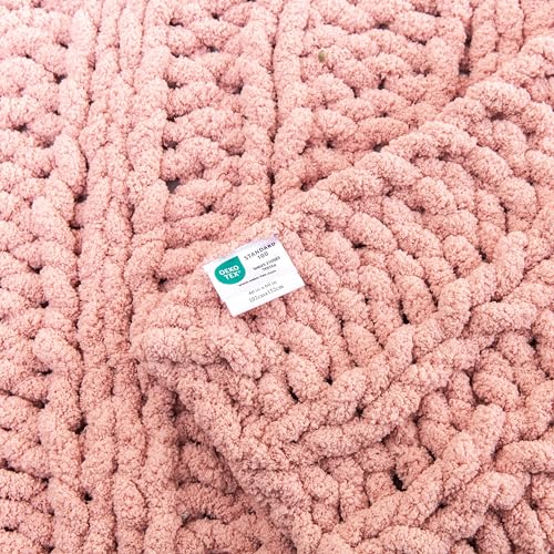 WESHIONGOO Chunky Knit Blanket Throw for Couch Bed 40"×60" Pink | 100% Handmade Knitted Throw blanket Fluffy Soft Blanket With Jumbo Chenille Yarn Thick - color: Pink, size: 40"x60"(Medium Size Throw)