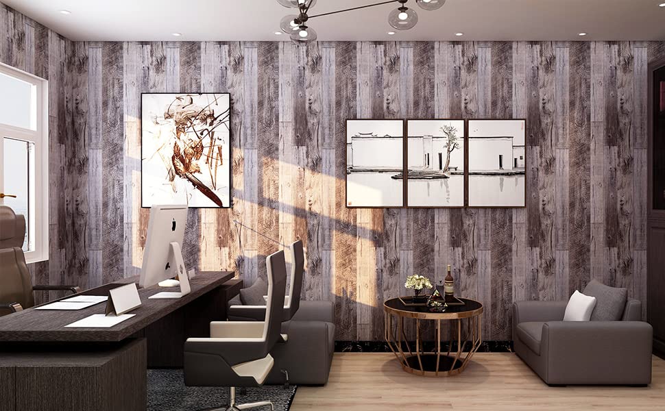 Yun-aeon Gray Wood Peel and Stick Wallpaper 17.3" X 400" Self Adhesive Wallpaper Backsplash Line Removable Wall Paper Bathroom Old Furniture Renovation Furniture - color: Natural Wood-Gray, size: 17.3" x 400"