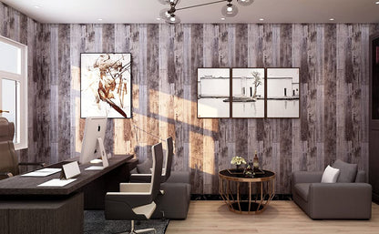 Yun-aeon Gray Wood Peel and Stick Wallpaper 17.3" X 400" Self Adhesive Wallpaper Backsplash Line Removable Wall Paper Bathroom Old Furniture Renovation Furniture - color: Natural Wood-Gray, size: 17.3" x 400"