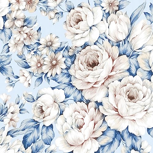 FunStick 17.5"x590" Vintage Floral Peel and Stick Wallpaper Peony Blue and White Wallpaper Floral Blue Contact Paper Peel and Stick Removable Wallpaper for Room Accent Wall Cabinets Drawers Vinyl Roll - color: Blue and White, size: 17.5" x 590"
