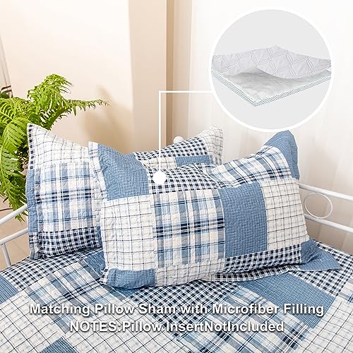 Jarson 3 Piece Plaid Daybed Cover Set Twin Blue Gray White Patchwork Quilted Daybed Bedding Sets Double Side Cozy Sofa Daybed Cover with 2 Shams - color: Blue Gray Plaid