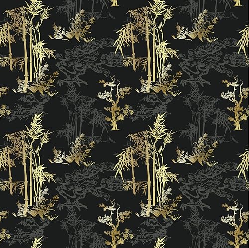 Vintage Wallpaper Peel and Stick 17.3" x 118" Black Bamboo Forest Wallpaper Gothic Contact Paper Waterproof Self Adhesive Removable Boho Botanical Wall Paper Vinyl for Bedroom Shelf Cabinet Décor - color: Black, size: 17.3" x 118"