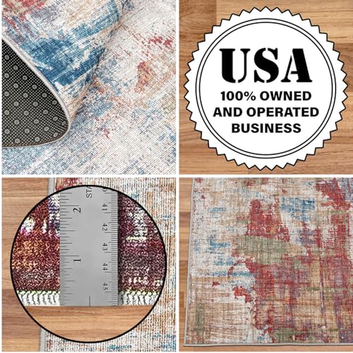 ReaLife Machine Washable Area Rug Runner - Living Room Bedroom Bathroom Kitchen Entryway Office - Padded Low Pile Stain Resistant Premium - Modern Abstract Colorful - ASA - Red Blue 2'6" x 6' - color: Abstract Modern - Red Blue, size: 2'6" x 6' (Rectangul