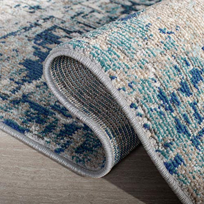 SAFAVIEH Madison Collection Runner Rug - 2'2" x 6', Grey & Blue, Modern Abstract Design, Non-Shedding & Easy Care, Ideal for High Traffic Areas in Living Room, Bedroom (MAD460K) - color: Grey/Blue, size: 2'2" x 6' (Runner)