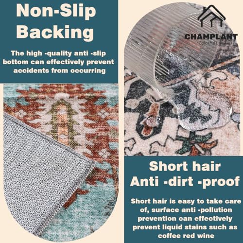 CHAMPLANT Washable Area Rug 9'x12' Beige Blue Boho Chic Medallion Distressed Design Non-Shedding Easy Care Ideal for High Traffic Areas in Living Room Bedroom Office Coffee Table Large Carpet - color: Beige and Blue, size: 9' x 12' (Rectangular)