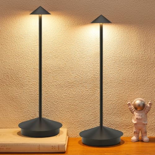 Portable Led Cordless Lamp Table Light 2 Pack, Rechargeable 6000mAh Battery Outdoor Table Lamp for Dinning Restaurant Patio Bedroom Camping, IP54 Waterproof, Dimmable - color: Black 2pcs