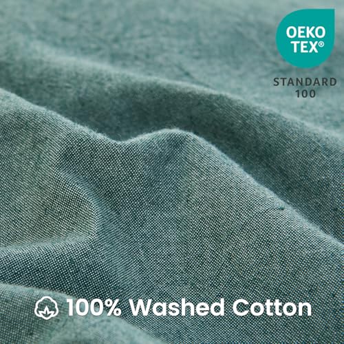 BISELINA 100% Washed Cotton Duvet Cover Set 3pcs with Bowknot Ties Strap Solid Color Linen Like Textured Durable Breathable Soft Comfy Chic Bedding (Twin, Dark Green) - color: Dark Green, size: Twin