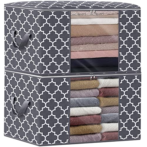 Storage Bags 100L 2Pack Clothes Organization and Storage Containers | Large Blanketfor Bedding, Comforters, Foldable Organizer with Reinforced Handle, Clear Window, Sturdy Zippers, Grey - color: Dark Grey, size: 2 x 100L