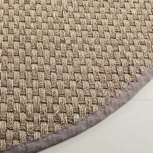 SAFAVIEH Area Rug 3' Round - Natural Fiber Collection - Natural & Grey, Seagrass, Basketweave Pattern with Border (NF114P) - color: Natural/Grey, size: 3' (Round)