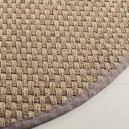 SAFAVIEH Area Rug 3' Round - Natural Fiber Collection - Natural & Grey, Seagrass, Basketweave Pattern with Border (NF114P) - color: Natural/Grey, size: 3' (Round)