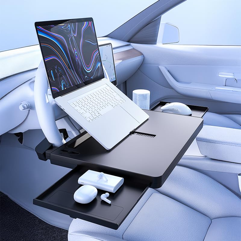 Steering Wheel Tray, Car Food Tray, Car Desk for Laptop, Multipurpose Car Table for Eating & Work, Adjustable Car Tray with Drawer and Anti-Slip Protective Adhesive - size: Steering Wheel Tray