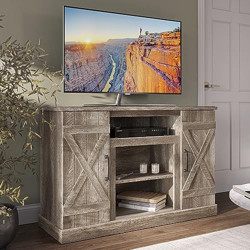 BELLEZE 47 Inch TV Stand & Media Entertainment Center TV Cabinet with Storage for TVs up to 50 Inch Console Table with Open Storage Shelves & Cabinets, Ashland Pine - color: Ashland Pine, style: 47"