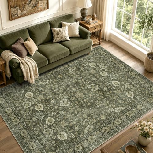 5x7 Ft Area Rugs for Living Room, Soft Non-Slip Machine Washable Rug, Vintage Stain Resistant Carpets for Bedroom Nursery Dining Room Home Decor (Green) - color: B-f06 Green, size: 5' x 7' (Rectangular)