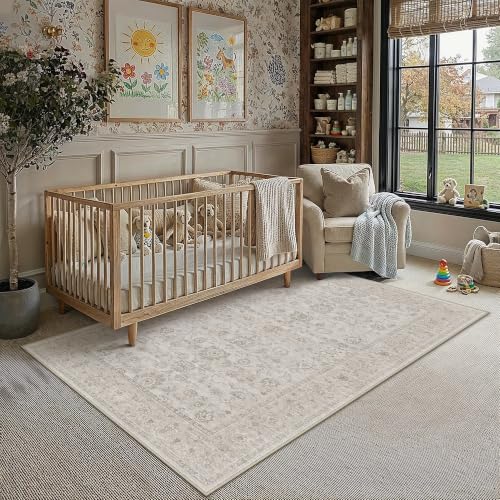3x5 Grey Washable Area Rug Non Slip Vintage Carpet | Soft Low Pile, Pet Friendly, Foldable, Distressed Floral Design, Living Room Bedroom Dining Room Office - color: Grey, size: 3' x 5' (Rectangular)