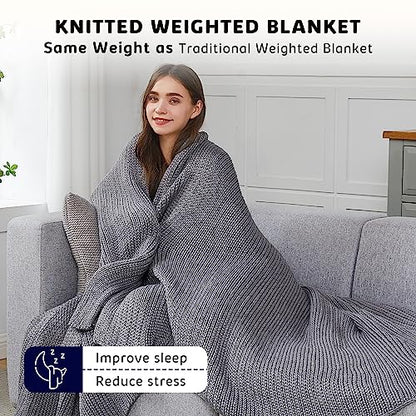 L'AGRATY Knitted Weighted Blanket - 48"x72" 15lbs Cooling Chunky Knit Heavy Blanket for Adults Braided Crochet Throw Thick Cable Yarn Knit Decorative No Beads Evenly Weighted Machine Washable | No Beads Evenly Weighted Machine Washable Chunky Braided Croc