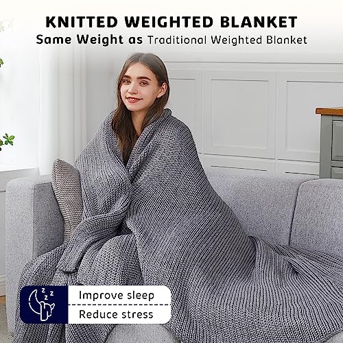 L'AGRATY Knitted Weighted Blanket - 50"x60" 7lbs Cooling Chunky Knit Heavy Blanket for Adults Braided Crochet Throw Thick Cable Yarn Knit Decorative No Beads Evenly Weighted Machine Washable | No Beads Evenly Weighted Machine Washable Chunky Braided Croch