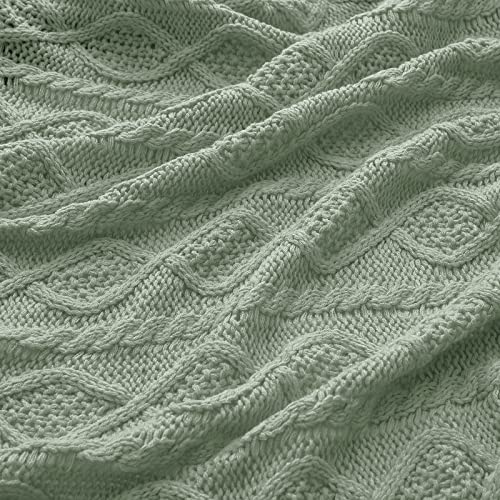 Homiest Sage Green Cable Knit Throw Blanket Set of 3, with 2 Pillow Covers | Pure Acrylic, Lightweight & Breathable, All-Season Use, Machine Washable, Wrinkle & Fade Resistant, for Couch Bed And Sofa - color: Sage Green, size: 50 x 60 Inch Blanket & 18 x