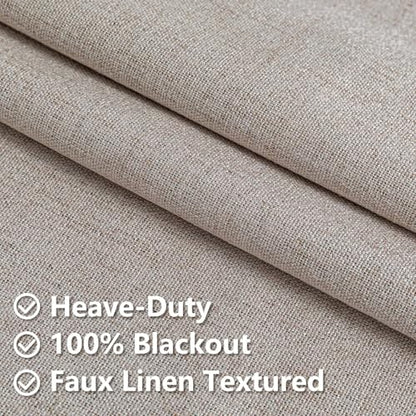 100% Blackout Curtains 84 inch Length 2 Panels Faux Linen Long Drapes for Bedroom Nursery Living Room Black Out Room Darkening Curtain Thermal Insulated Back Tab Rod Pocket(W52 x L84, Beige) - color: Beige, size: 52"W x 84"L (Pack of 2)