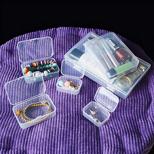 96 Pack Rectangular Clear Plastic Storage Containers | Mixed Sizes, Hinged Lid, For Beads and Small Craft Items - size: Mixed Sizes