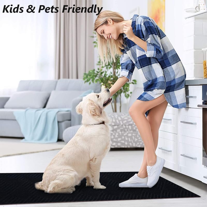 Runner Rug Non Slip, 1FT x 10FT Hallway Entryway Area Rug Indoor Outdoor Rubber Back Carpet Mat for Kitchen Laundry Room Foyer Balcony Living Room, Black Stripe