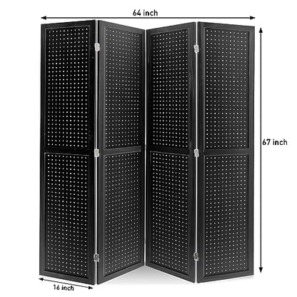 4 Panel Pegboard Room Divider | Folding Freestanding Display Screen, Privacy Partition for Retail, Craft Shows, Home Office, and Exhibition Use Black - color: Black-4 Panel, size: 4 Panel
