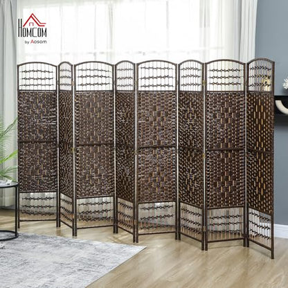 HOMCOM 8 Panel Room Divider, Folding Privacy Screen, 5.6', Brown | Room Separator, Wave Fiber Freestanding Partition Wall Divider - color: Brown, size: 8 Panel