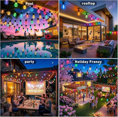 Outdoor String Lights,400FT Smart RGB+IC Patio Lights with Shatterproof LED Bulbs ,Outside Light Dimmable Patio for Decor DIY IP67 Waterproof ,Courtyard, garden,Holiday,LED lights more Scene Modes - size: 400FT