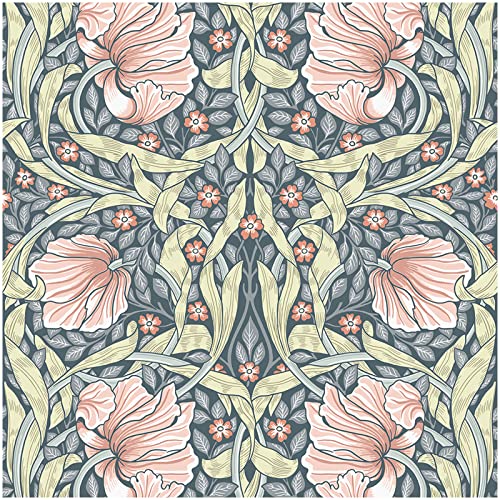 HAOKHOME William Morris Style Peel and Stick Wallpaper Floral Terracotta | Vintage Textured Renter Friendly Removable Wall Paper Grey Yellow Bathroom Bedroom Self Adhesive Contact Paper 17.3in x 9.8ft - color: Grey/Terracotta, size: S: 17.3in x 9.8ft