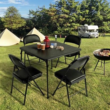 Homy Casa Portable 33.9" Square Folding Multipurpose Card Table with Padded Vinyl Top, Easy Clean Surface, Sturdy Metal Legs, Versatile Indoor/Outdoor Use, Lightweight and Space-Saving，Black