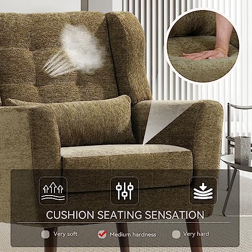 Modern Accent Chair, Upholstered Armchair with Pillow, Fabric Single Sofa Chair with Lounge Seat and Wood Legs Accent Chair for Living Room Bedroom Small Spaces (Avocado, Set of 1) - color: Avocado, size: Set of 1