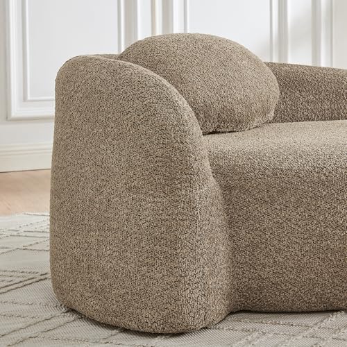 JIVOIT Modern Oval Single Lazy Sofa Chair, Bouclé Fabric Single Lounge Chair with Integrated Backrest, Side Armrest and Pillow, Compact Space-Saving Lounge Chair for Living Room Bedroom (Brown//033) - color: Brown//033