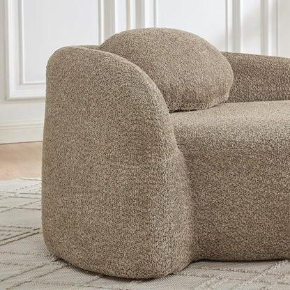 JIVOIT Modern Oval Single Lazy Sofa Chair, Bouclé Fabric Single Lounge Chair with Integrated Backrest, Side Armrest and Pillow, Compact Space-Saving Lounge Chair for Living Room Bedroom (Brown//033) - color: Brown//033